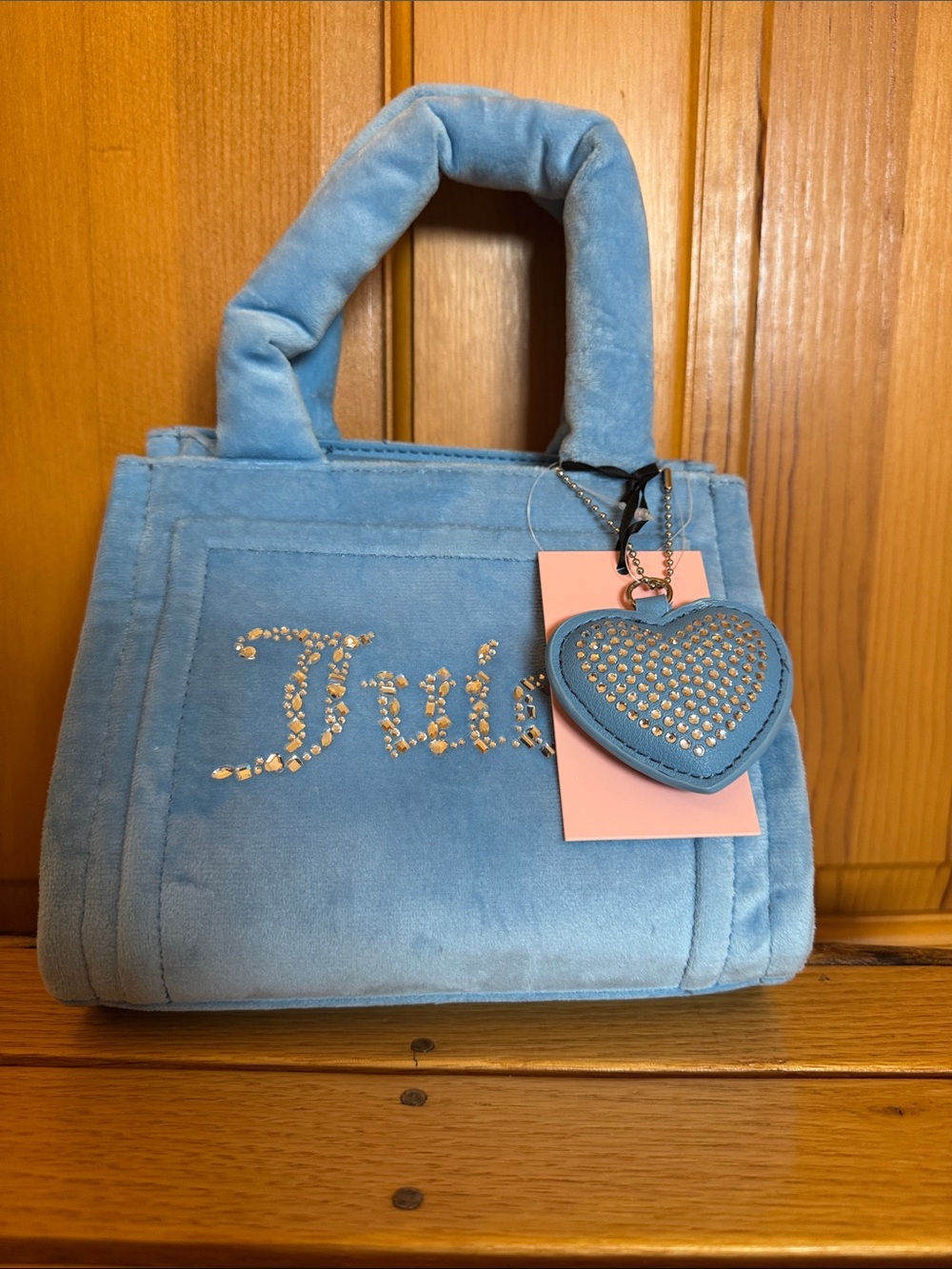 Juicy Couture Blue Velvet Crystal Accent Top-Handle Women's Bag
